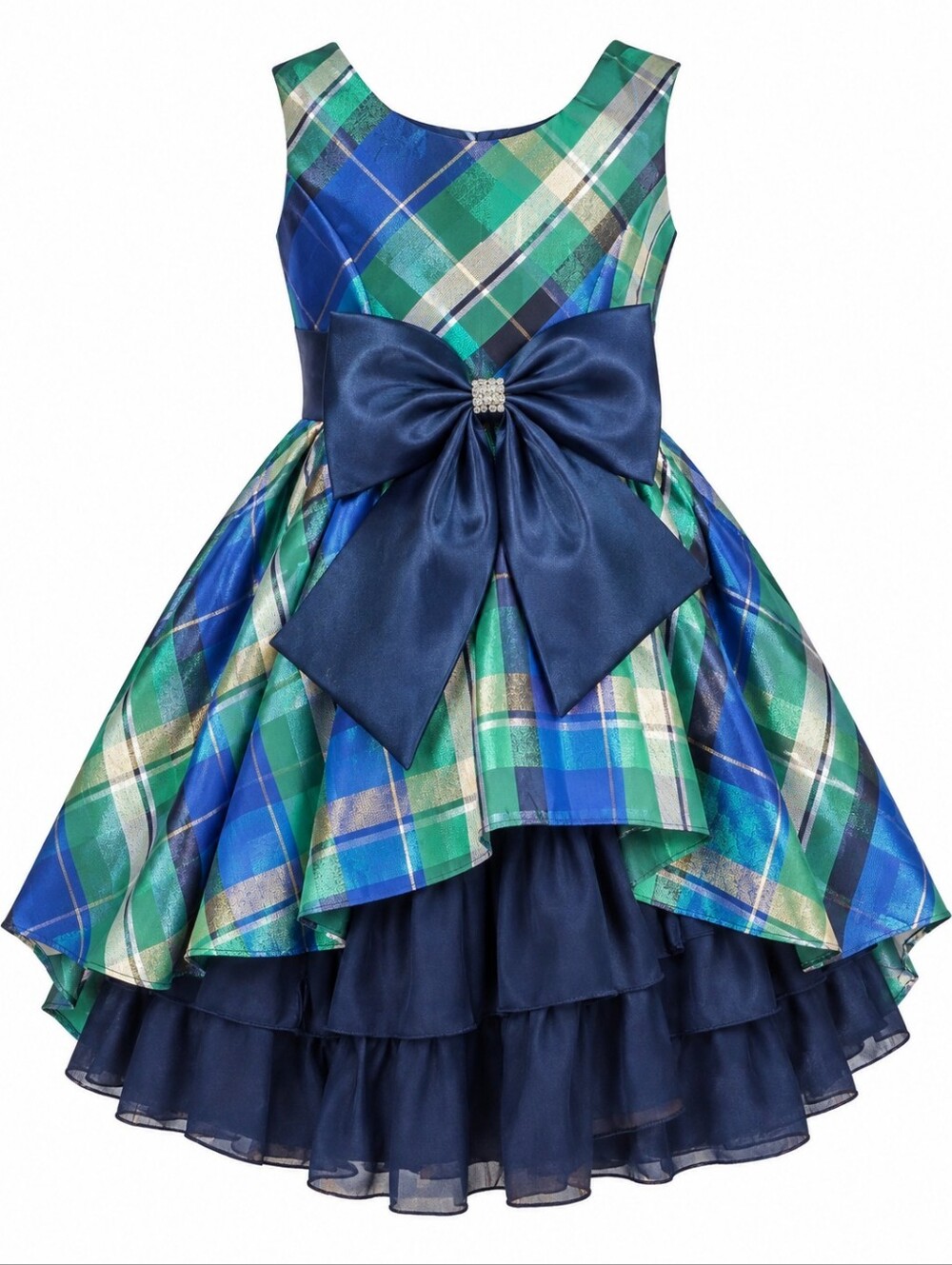 BONNIE‎ JEAN | NWT Metallic Tartan Plaid Bow Tulle Holiday Dress | Girls 5